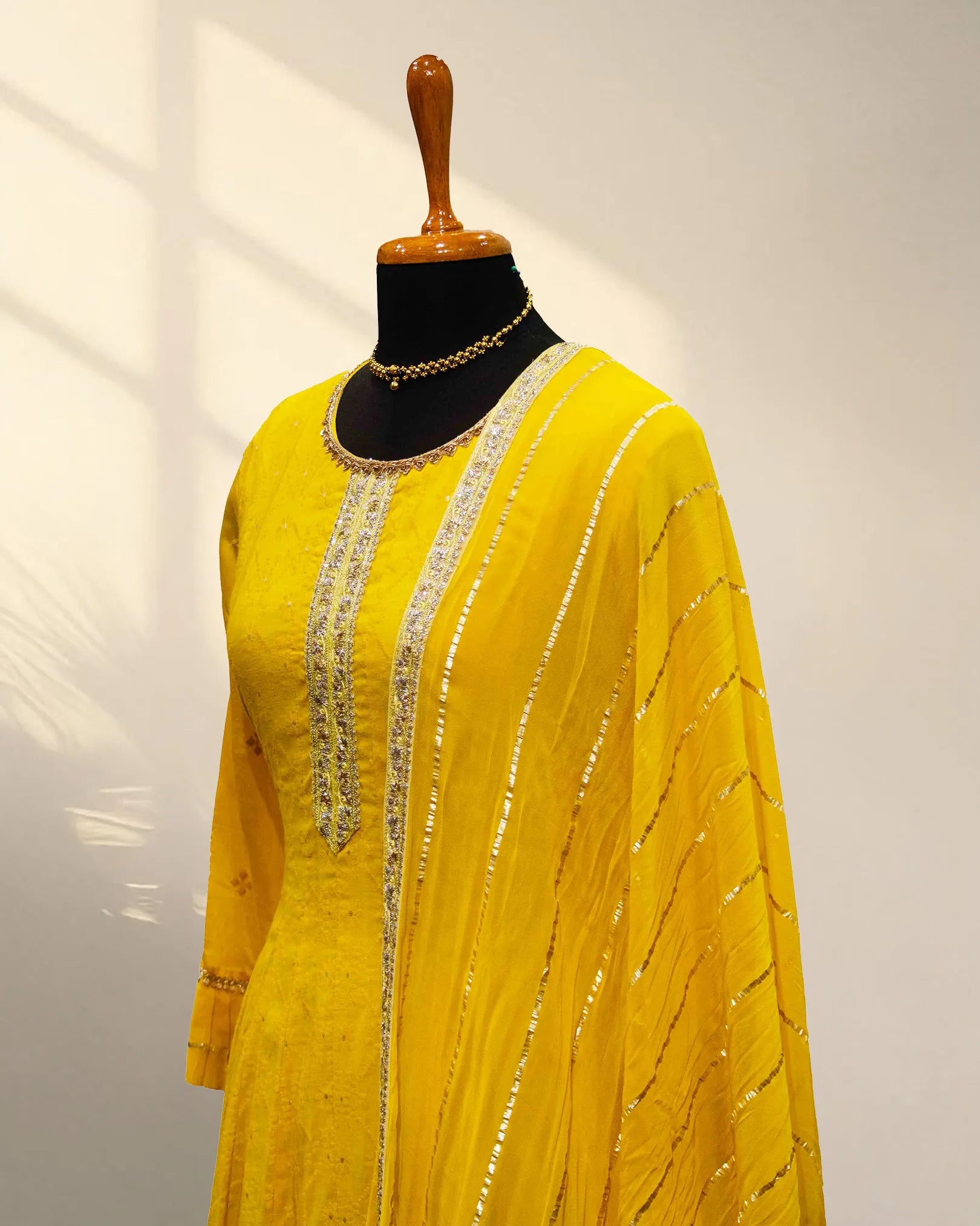 Round neck yellow anarkali