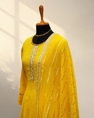 Round neck yellow anarkali