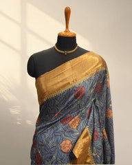 Blue Tusser Saree