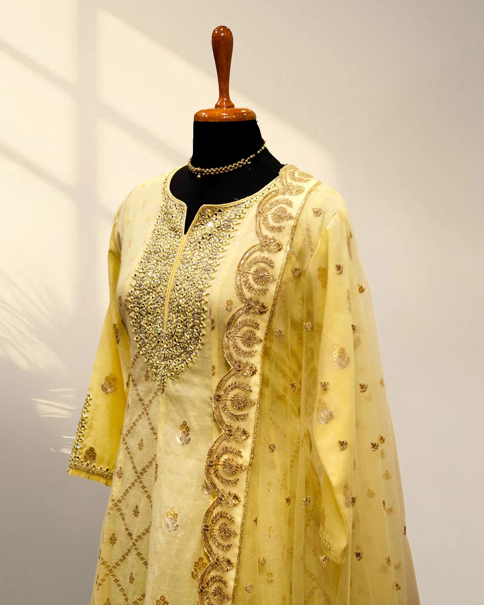 Pastel yellow anarkali