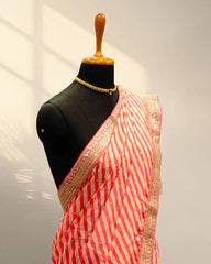 Strips pink and cream fancy saree