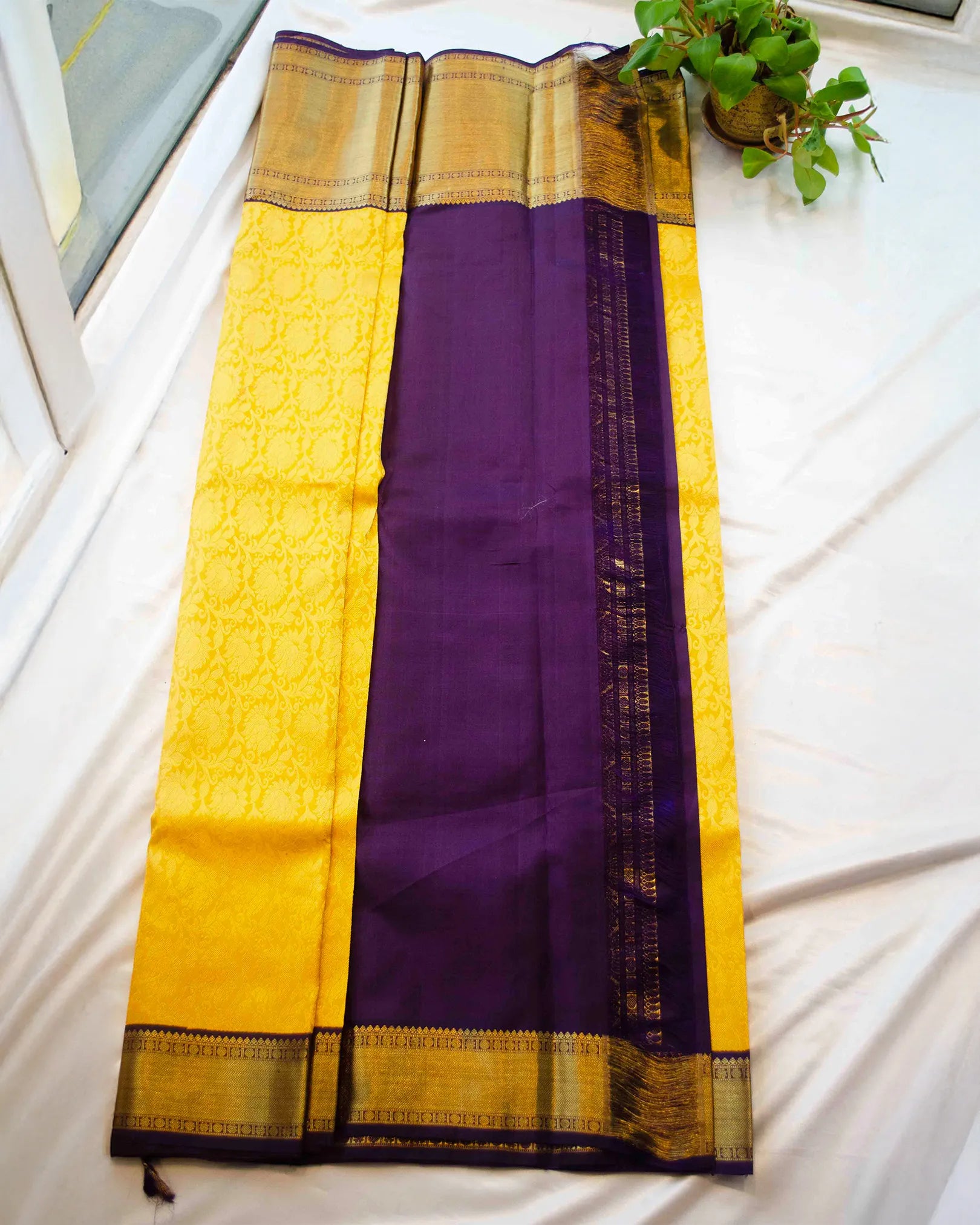 Mustrade yellow pure kanchi saree