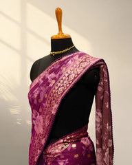 Purple crape Saree