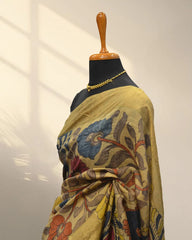 Yellow mustard tusser Saree