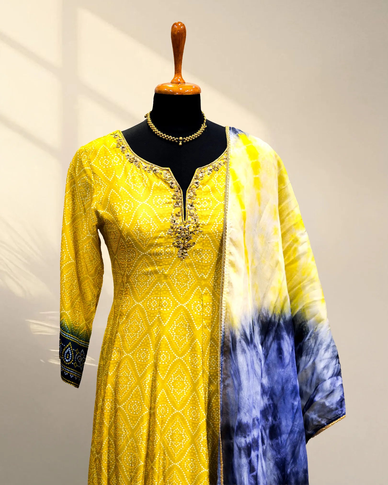 Machine embroidery Yellow Long gown