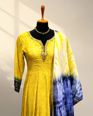 Machine embroidery Yellow Long gown