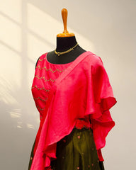 Sleeveless with ruffels duppata  lehenga