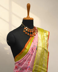 Pink & yellow digital kanchi saree
