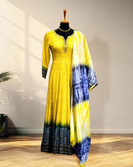 Machine embroidery Yellow Long gown