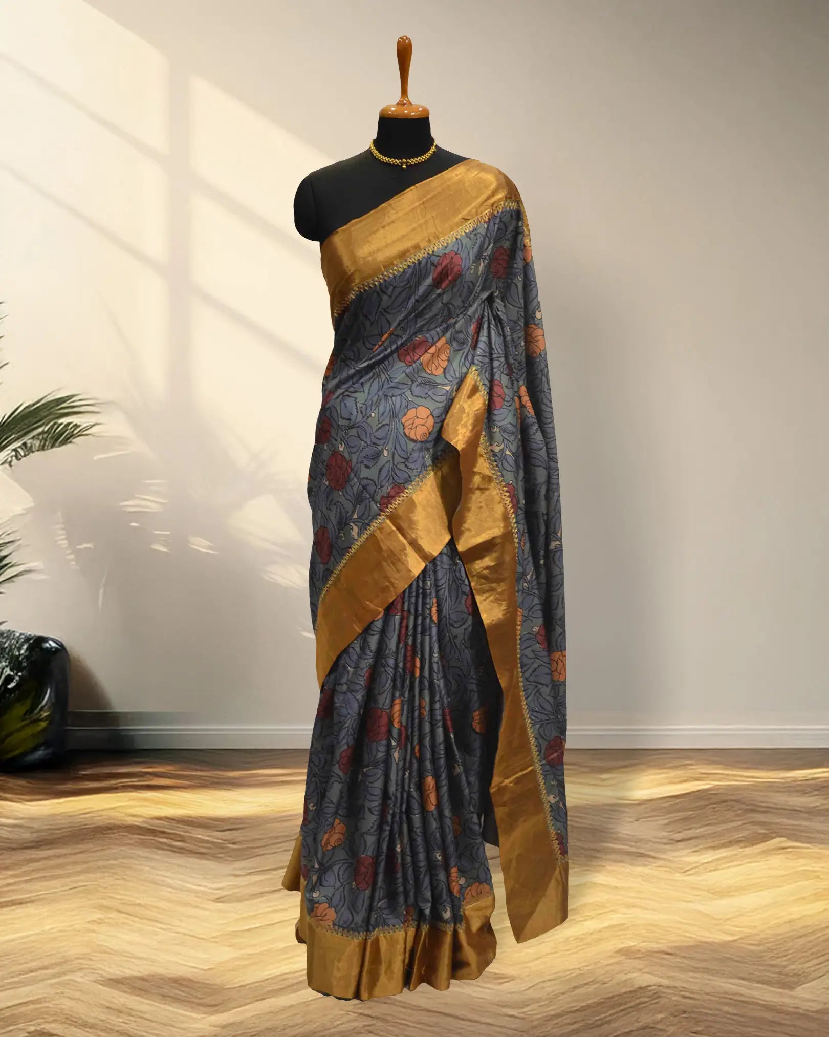 Blue Tusser Saree