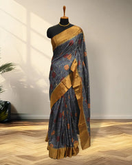 Blue Tusser Saree