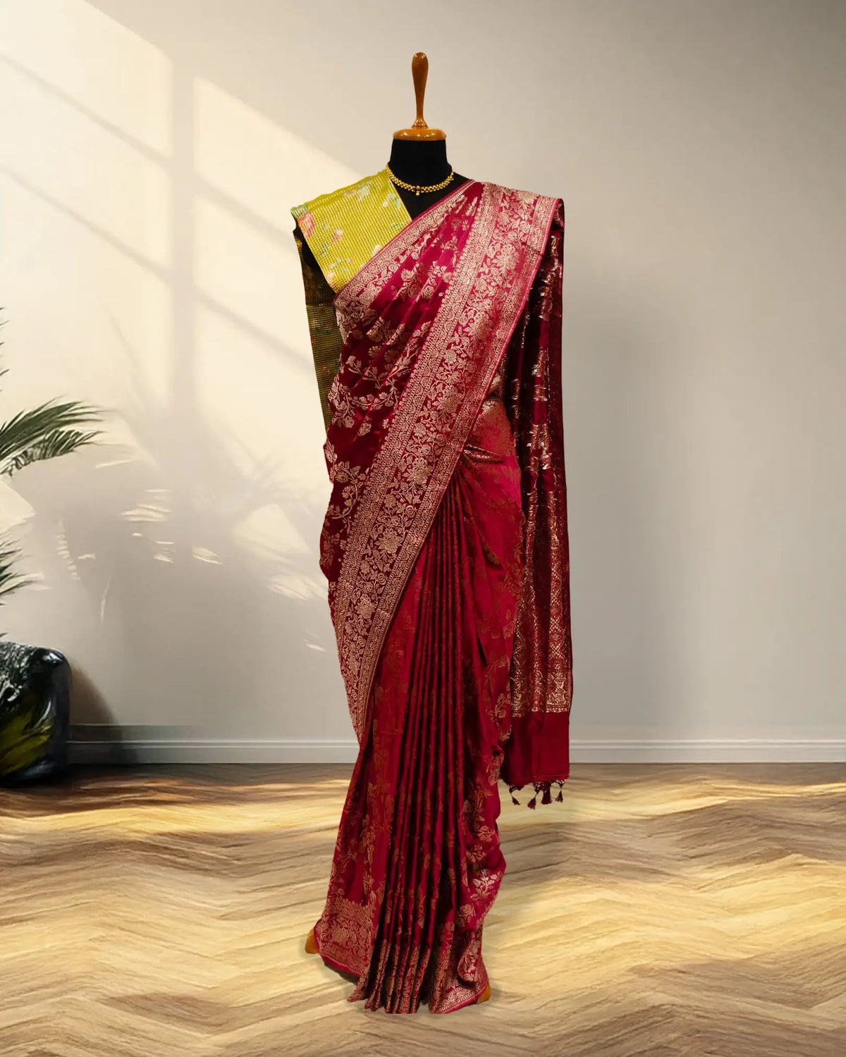 Red and Green Banarasi saree