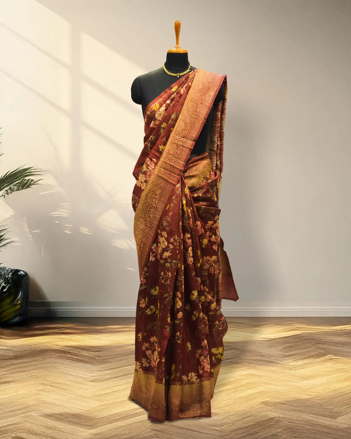 Rust brown tusser Saree