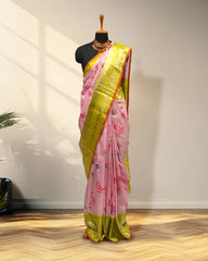 Pink & yellow digital kanchi saree