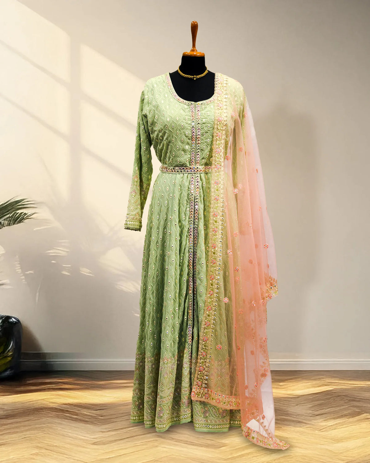 Mirror work with oval neck Long gown