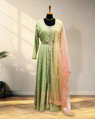 Mirror work with oval neck Long gown