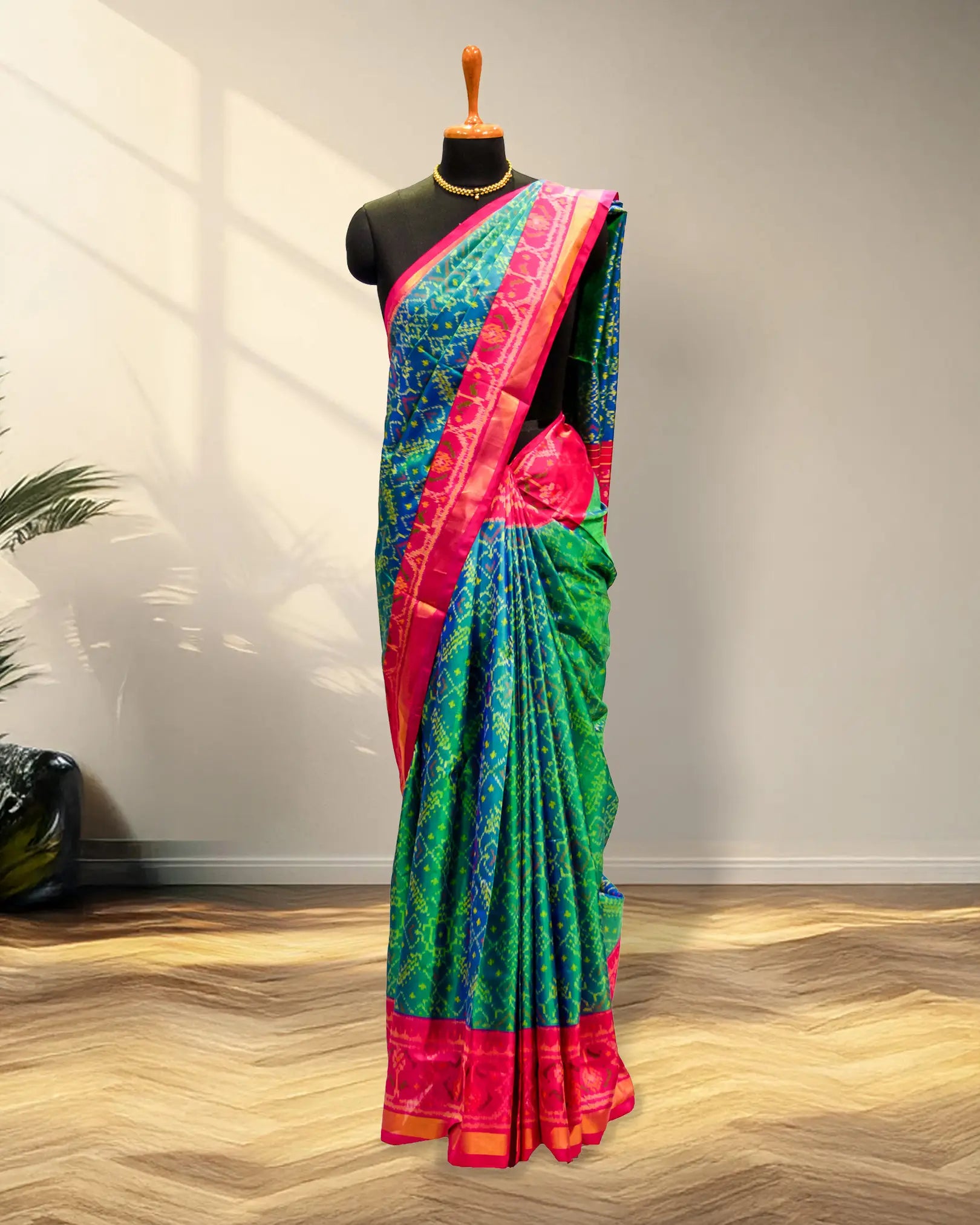 Green and pink Patola Saree