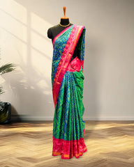 Green and pink Patola Saree