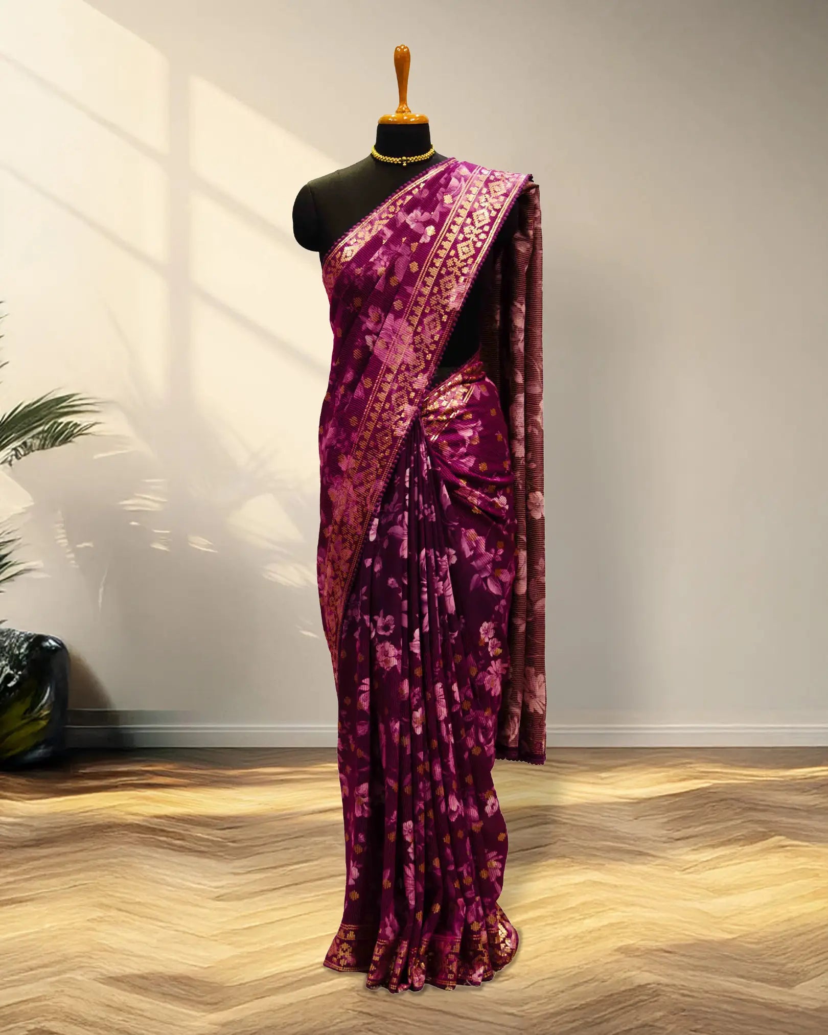 Purple crape Saree