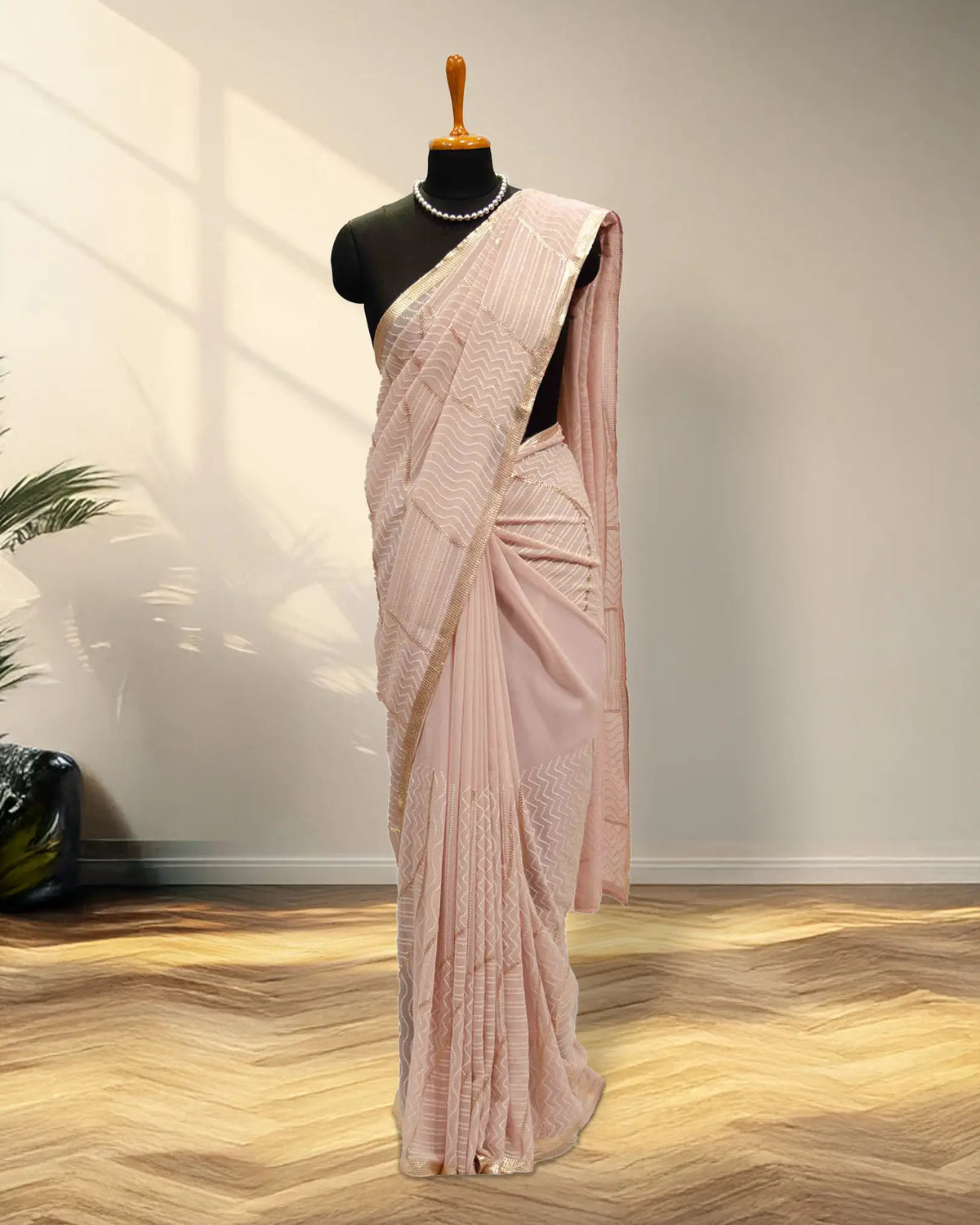 Pastel pink Georgette Saree