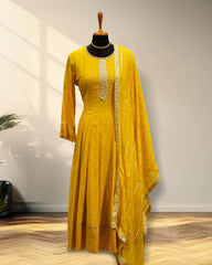 Round neck yellow anarkali