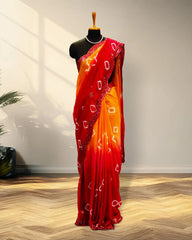 Yellow and Orange Crape Saree