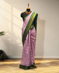 Pink & green border kanchi digital print