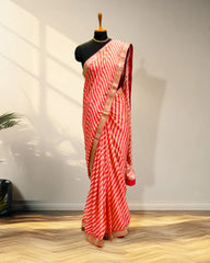 Strips pink and cream fancy saree