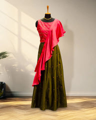 Sleeveless with ruffels duppata  lehenga