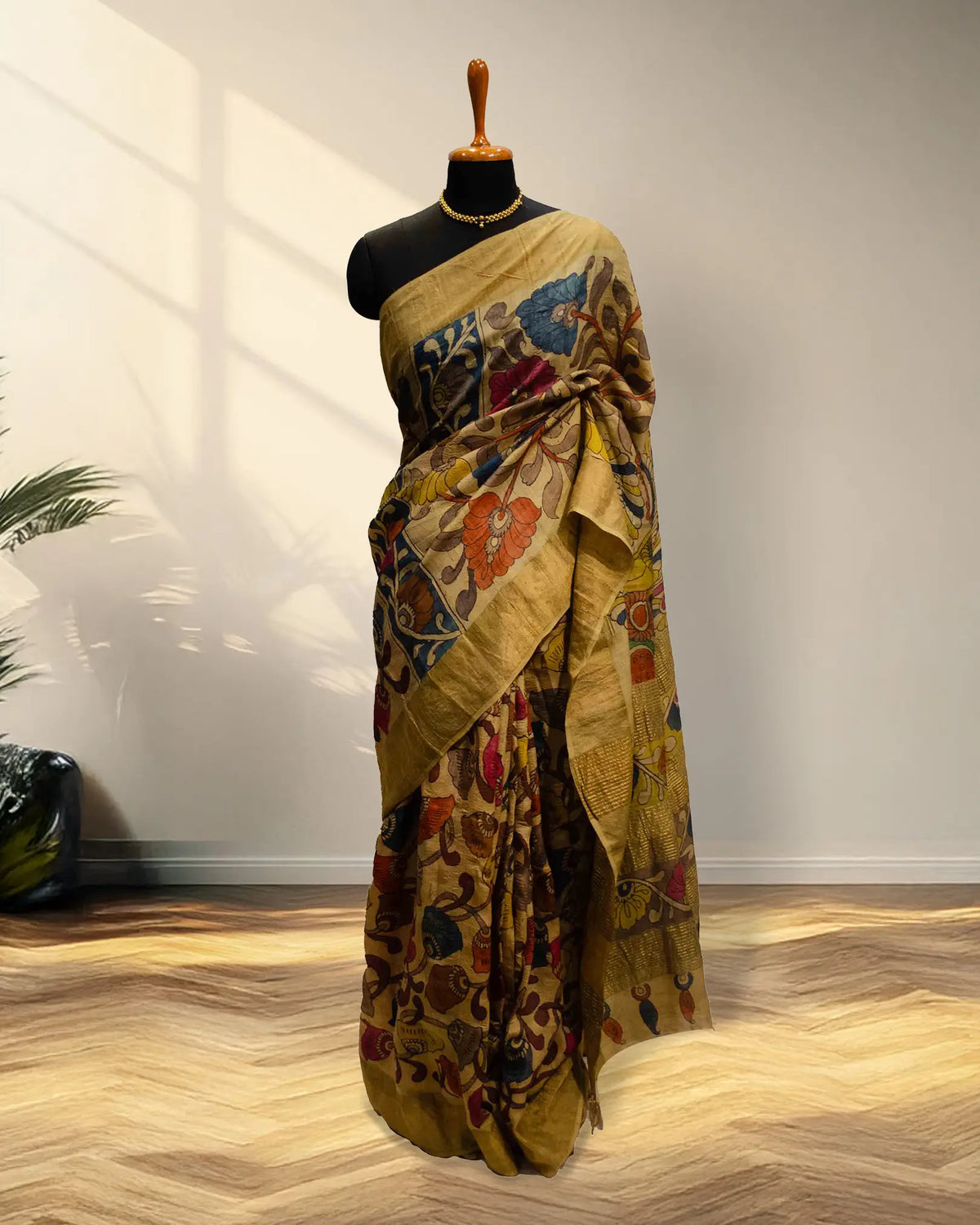 Yellow mustard tusser Saree