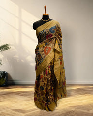 Yellow mustard tusser Saree