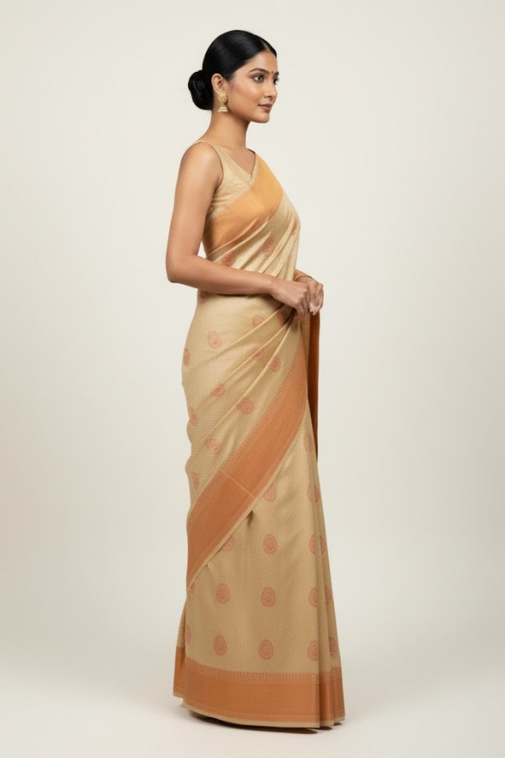 Cream sandel semi kanchi silk saree