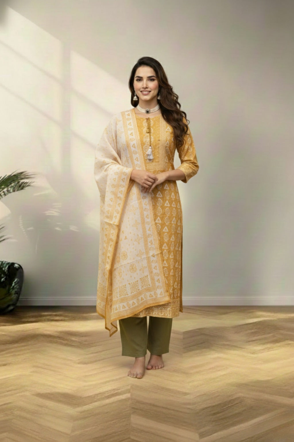 Yellow Cotton kurti set