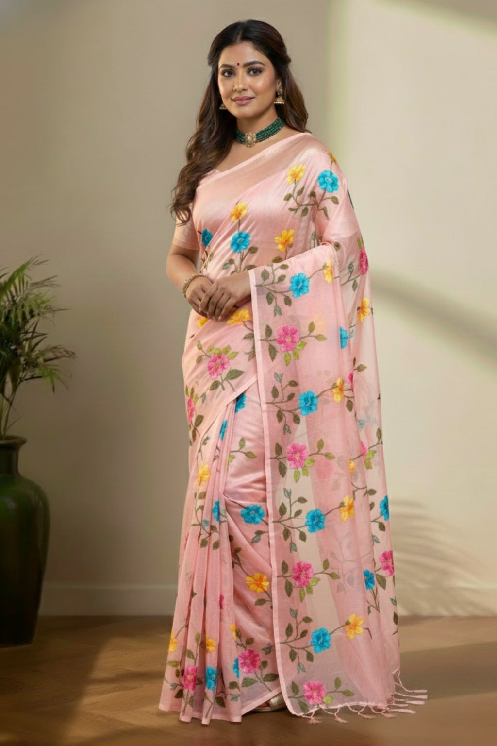 Baby pink jamdhani saree