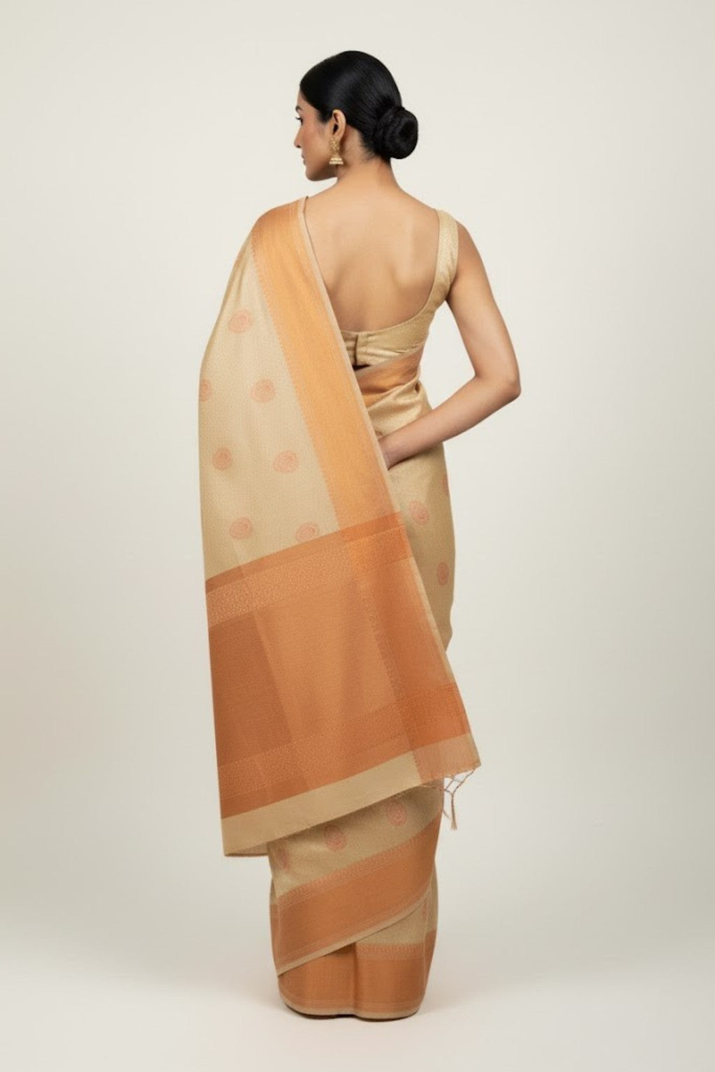 Cream sandel semi kanchi silk saree
