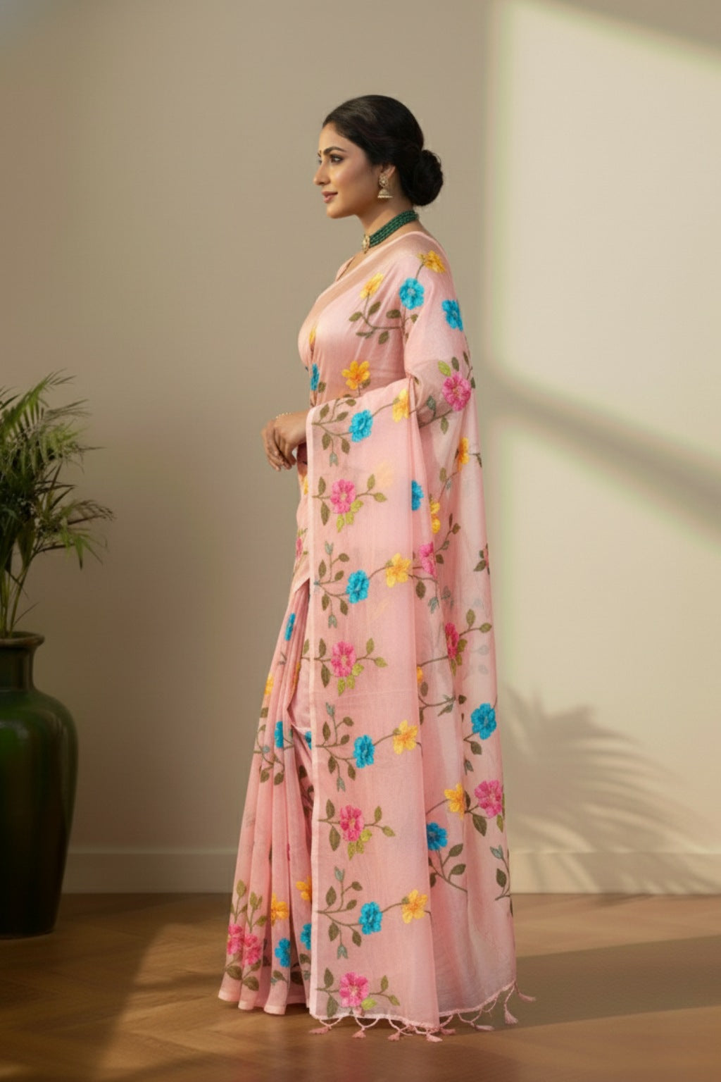 Baby pink jamdhani saree