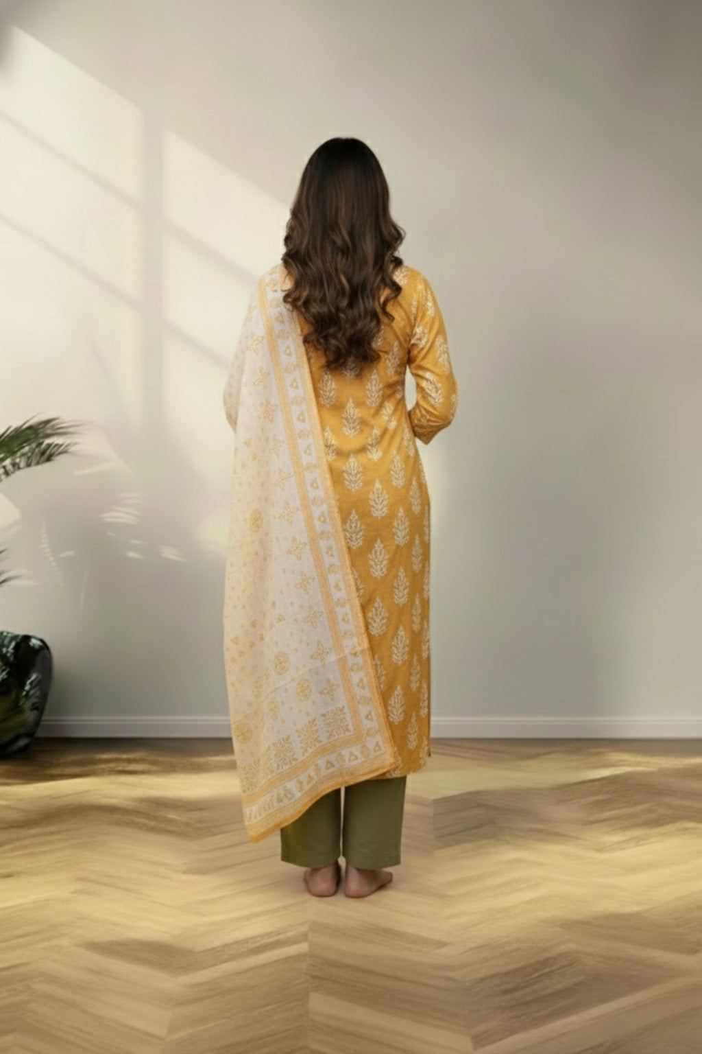 Yellow Cotton kurti set