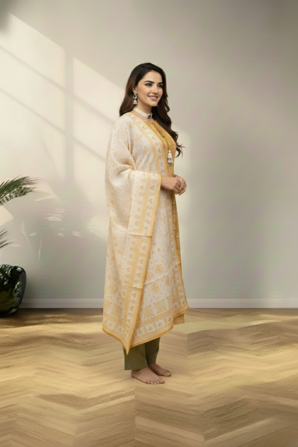 Yellow Cotton kurti set