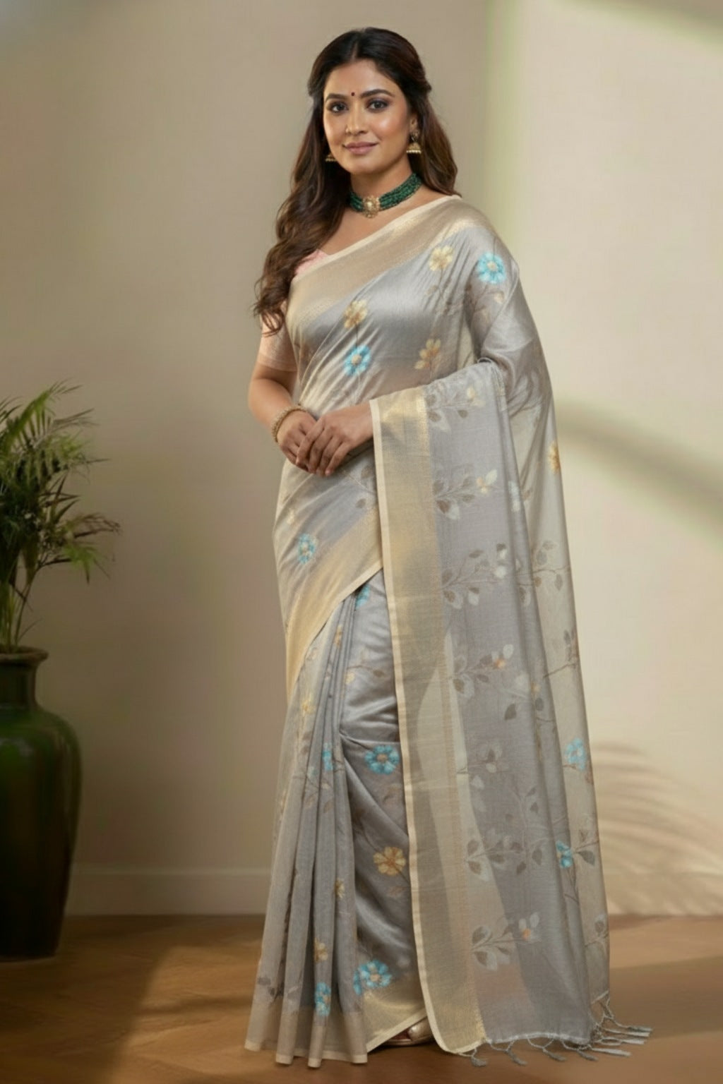 Grey Jamdhani saree