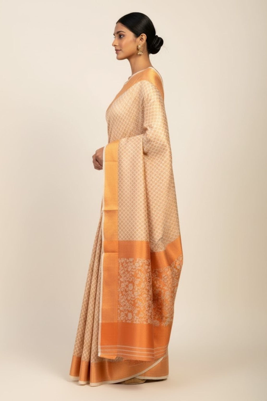 Cream sandel semi kanchi saree