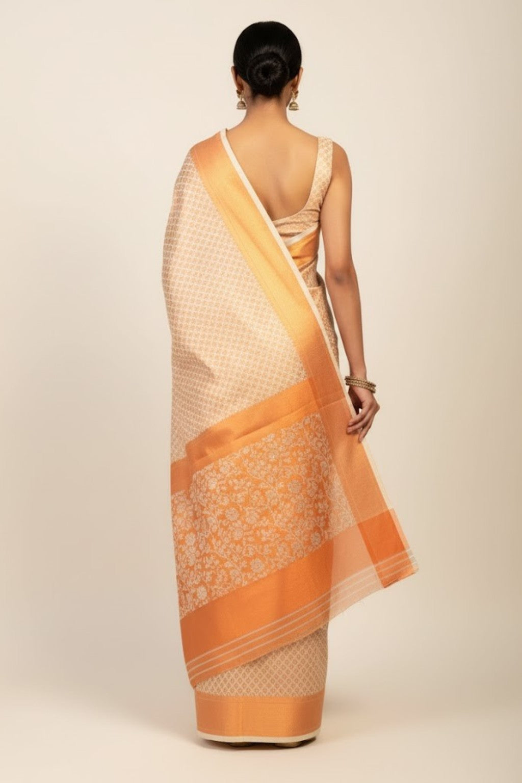 Cream sandel semi kanchi saree