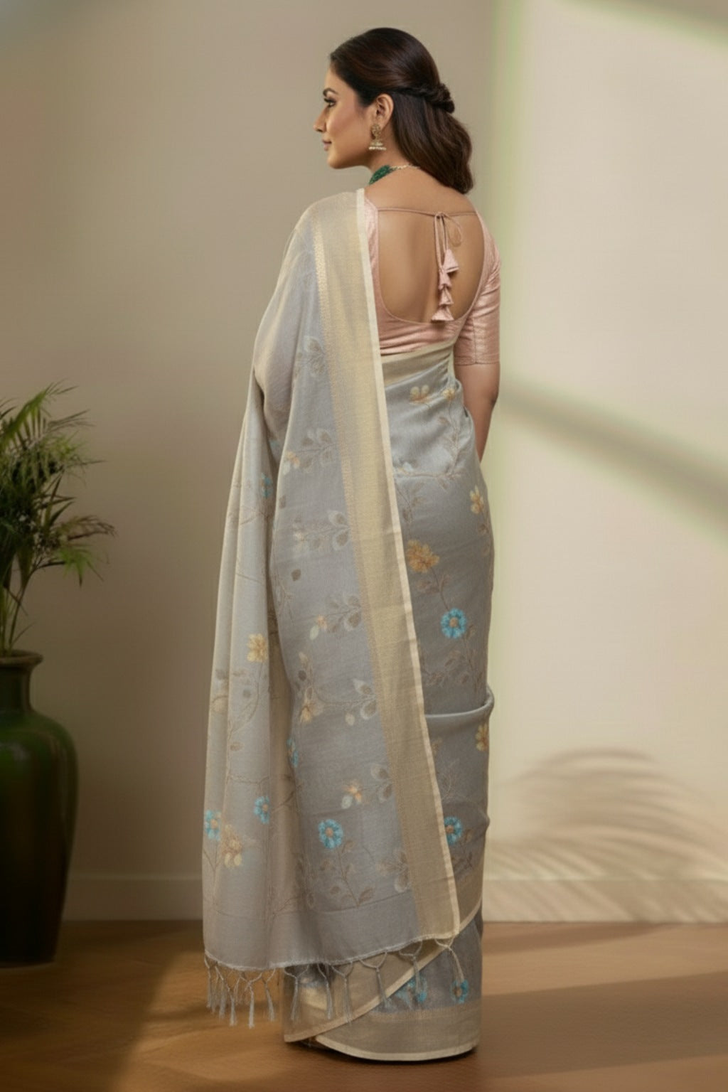 Grey Jamdhani saree