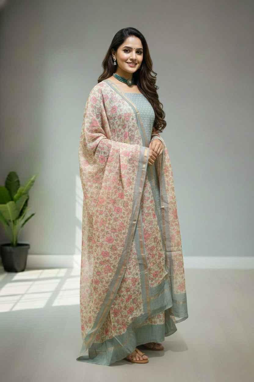 Tusser silk soft pastel greyish-blue shade kurti material
