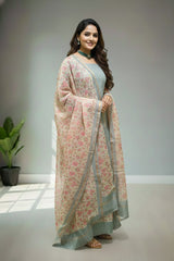 Tusser silk soft pastel greyish-blue shade kurti material