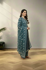 Green V neckline cotton kurti set