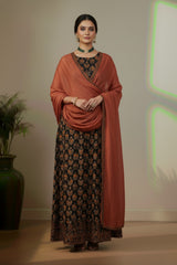 Maroon with black soft cotton with floral print kurti material