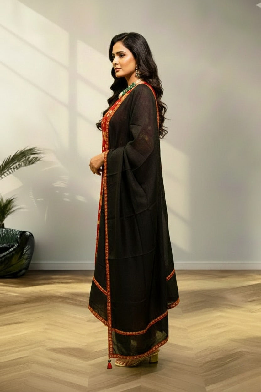 Black floral cotton kurti material