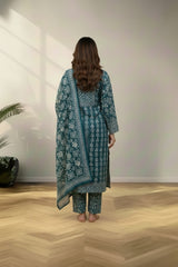 Green V neckline cotton kurti set