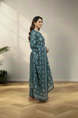 Green V neckline cotton kurti set