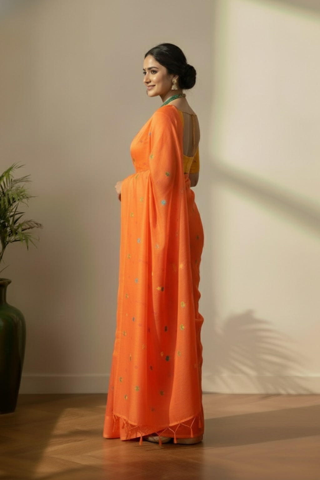 Orange jamdhani saree